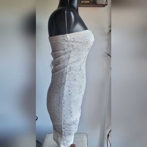Eclipse White Lace and Sequins Strapless Dress L - Picture 4 of 6